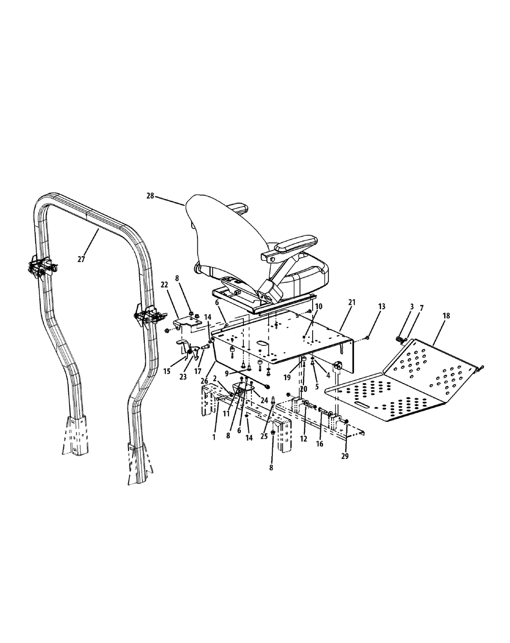 Seat And Floor Panel Assembly Diagram and Parts List for M60-KH (53CH8CT6050-27HP)(2011) Cub Cadet Lawn Tractor